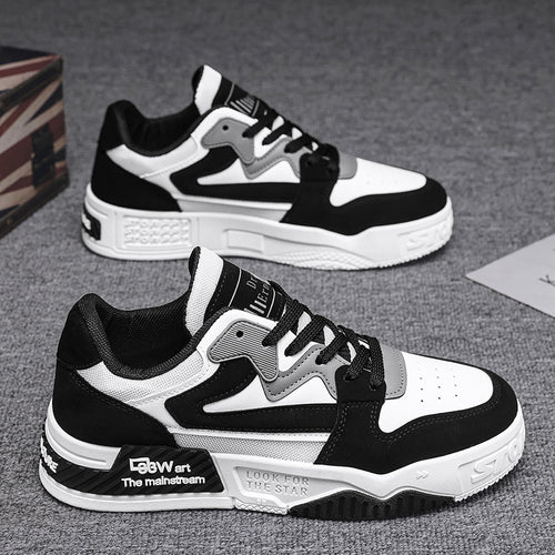 Sapatos Masculinos 2025 Novos Ténis Panda Primavera Respiráveis Pretos e Brancos Desportivos Casuais Masculinos Sola Grossa e Aumento de Altura Sapatilhas da Moda