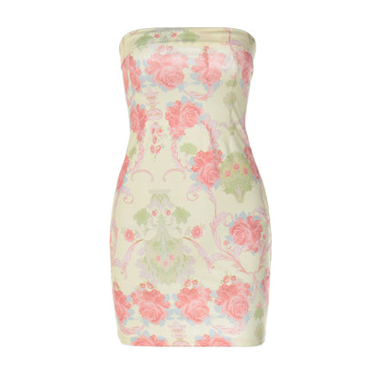Comércio exterior europeu e americano nova fábrica de vestidos femininos com estampado floral justo ajustado ao peito por grosso
