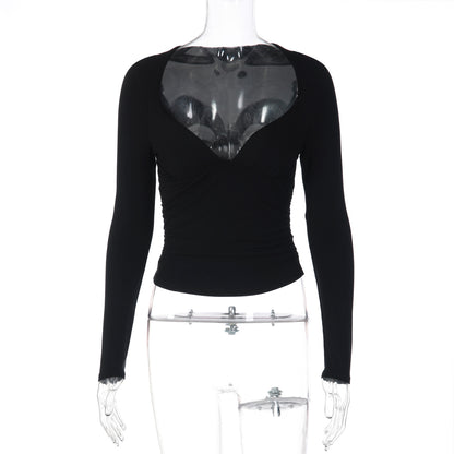 2026 2026 Camisola Sexy Deep V de Manga Longa, Slim Fit, Versátil Estilo de Rua, T-shirt para Mulheres Grossistas