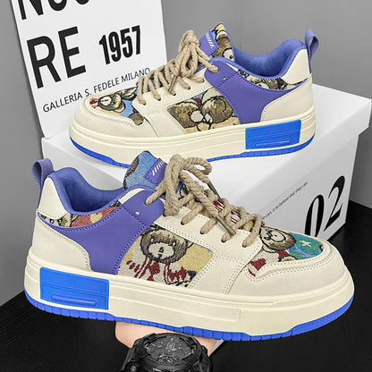 Sapatos masculinos originais da Niche, novos sapatos de tábua respiráveis para a primavera de 2024, sapatos casuais versáteis de estudante com sola grossa, sapatos desportivos e modernos