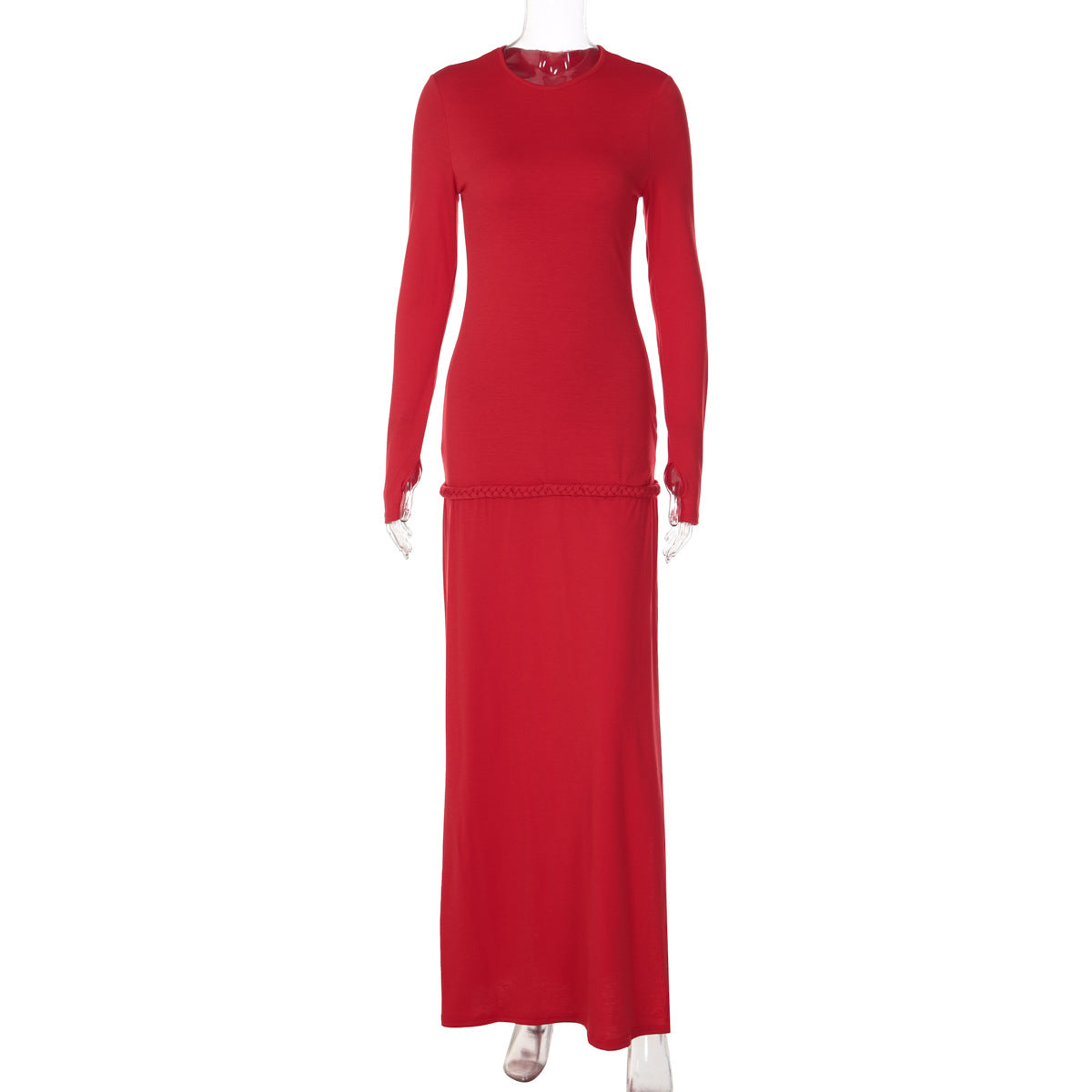 Vestido longo de mangas compridas ajustado, de cintura apertada, de cor sólida e retalhos com fendas torcidas na Amazon, de cor transfronteiriça e vendido pela Amazon, para mulheres