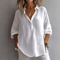 Camisa feminina elegante, europeia e americana, com textura de lapela transfronteiriça, com corte largo para esconder a pele e amagar o corpo, perfeita para as deslocações diárias