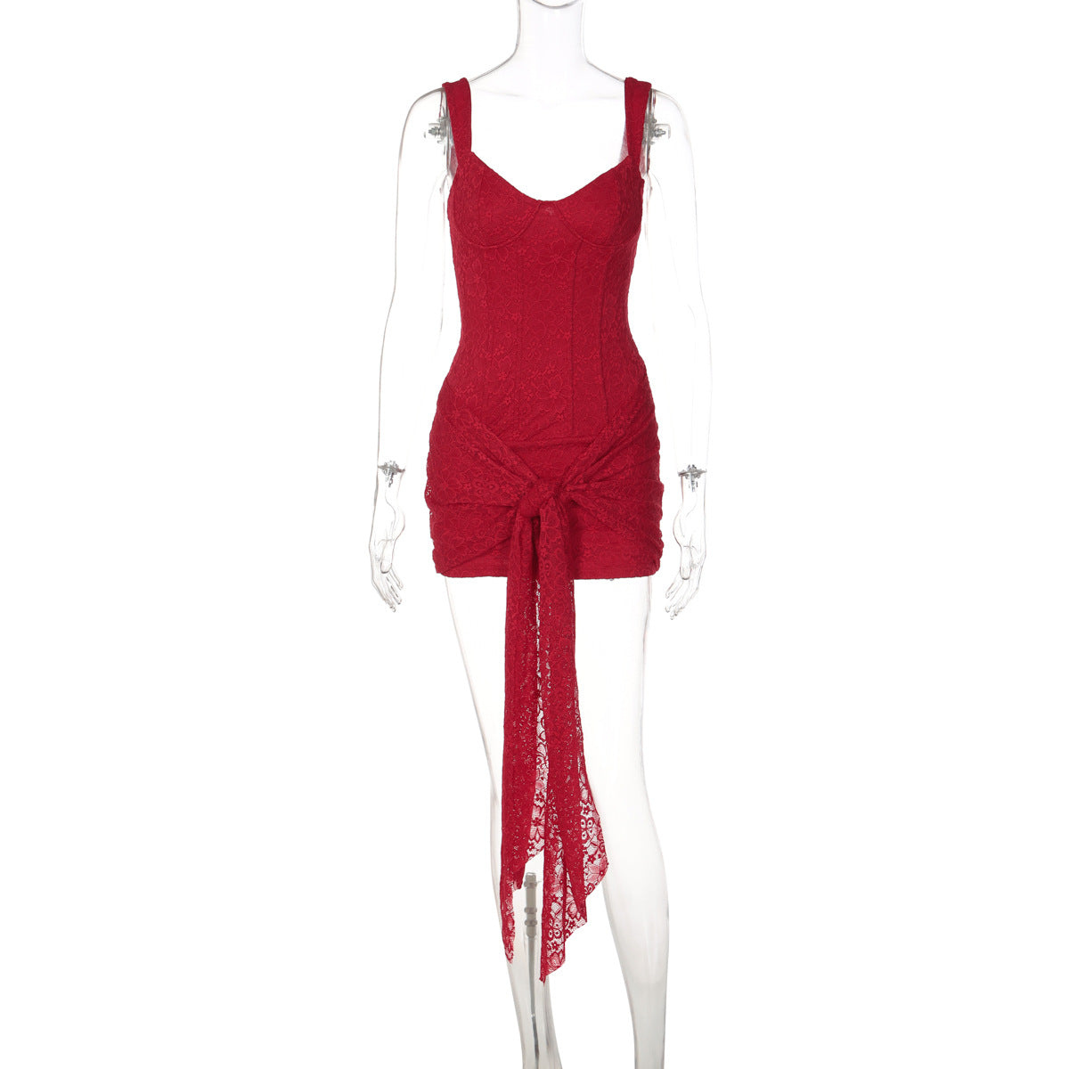 Vestido de Moda Transfronteiriço em renda Sexy com decote em V, cintura apertada na cintura, vestido com alças retalhadas e contornos de anca