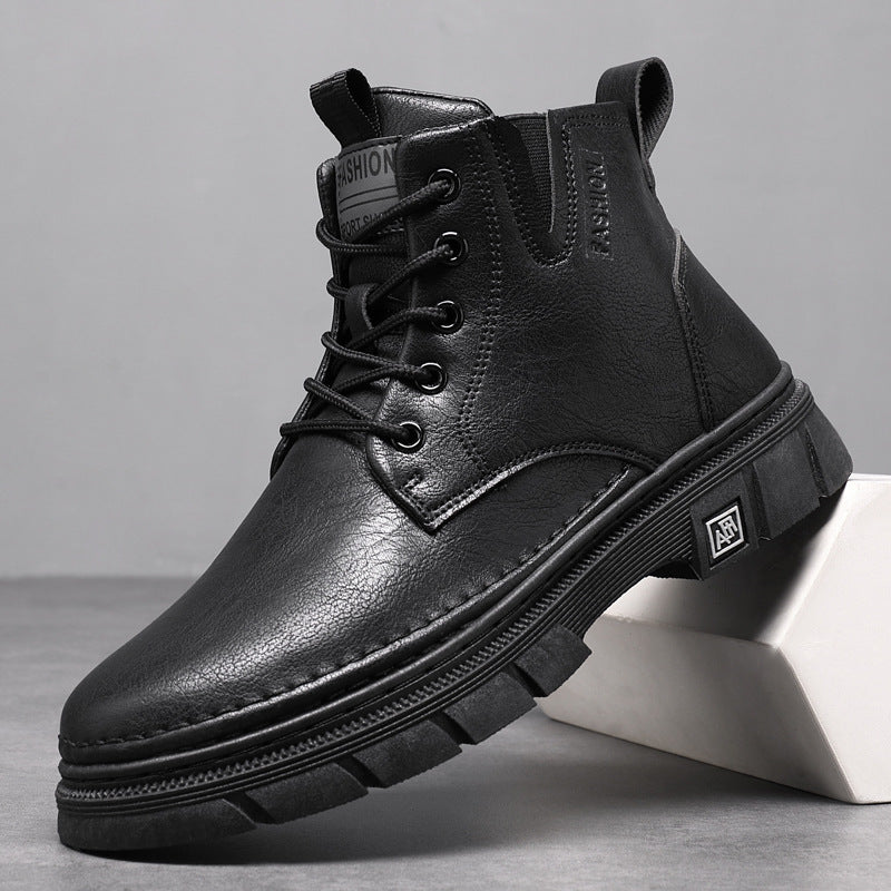Botas Martin para Homem Outono 2025 Novas Botas Masculinas, Botas de trabalho pretas de cano alto versátil, Sapatos de Pele Casual