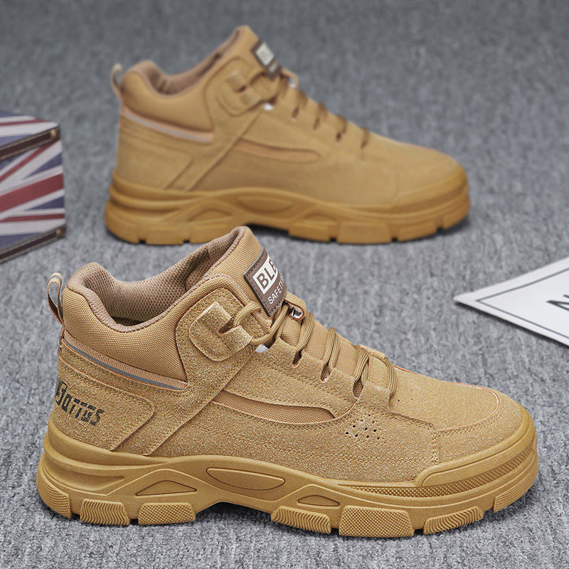 Sapatos masculinos de primavera, novas botas Martin altas e respiráveis, sapatos de trabalho de exterior versáteis e resistentes ao desgaste antiderrapantes, sapatos de proteção ao trabalho para homens