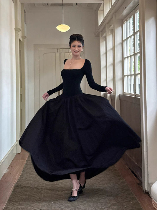 Vestido elegante estilo Hepburn francês 2026, vestido comprido estreito de cor sólida sem costas e amarração cruzada slim para mulher, dropshipping