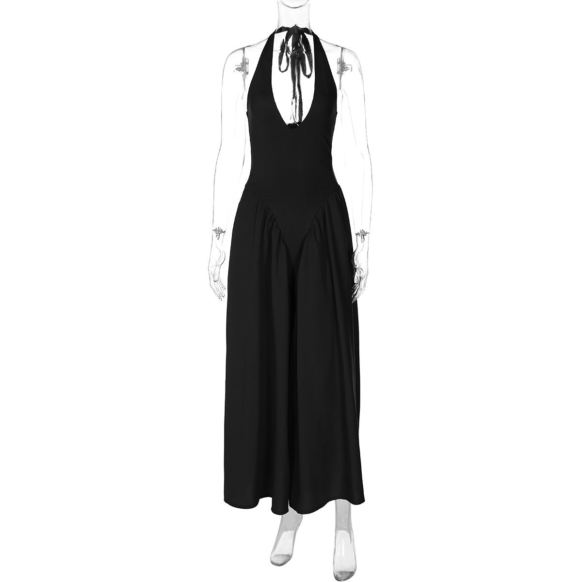 Vestido elegante e elegante para mulheres, vestido bestseller cross-fronteiriço da Amazon, de cor sólida, sexy com decote oco oco em V profundo