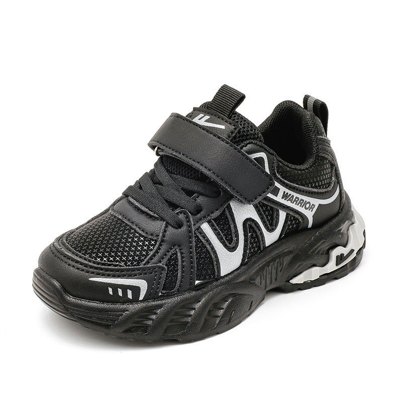 Sapatilhas desportivas pretas para rapazes, sapatilhas casuais cor-de-rosa cor-de-rosa em pele de outono, sapatos infantis guerreiro, sapatos para estudantes para idades dos 6 aos 12 anos