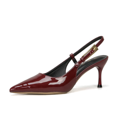 Sandálias de salto alto bordô para mulheres, sapatos de bico meio fechado com bico e ponta aguda, sapatos estilo Chanel, sandálias de moda feminina