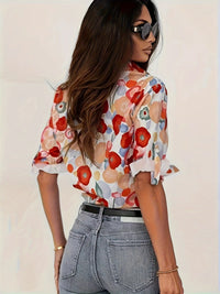 Comércio estrangeiro transfronteiriço 2024 Camisa feminina de manga comprida com impressão digital 3D, nova blusa floral best-seller, vibrante e vibrante