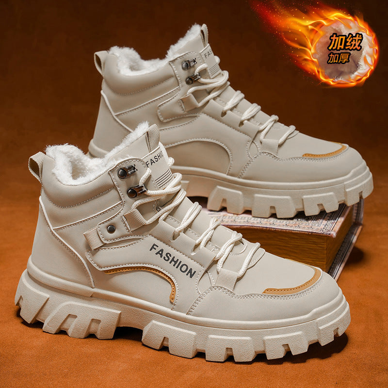 Botas Martin antiderrapantes com sola grossa e sola grossa, sapatos de algodão forrados a polar, botas de trabalho de neve para o inverno de 2025