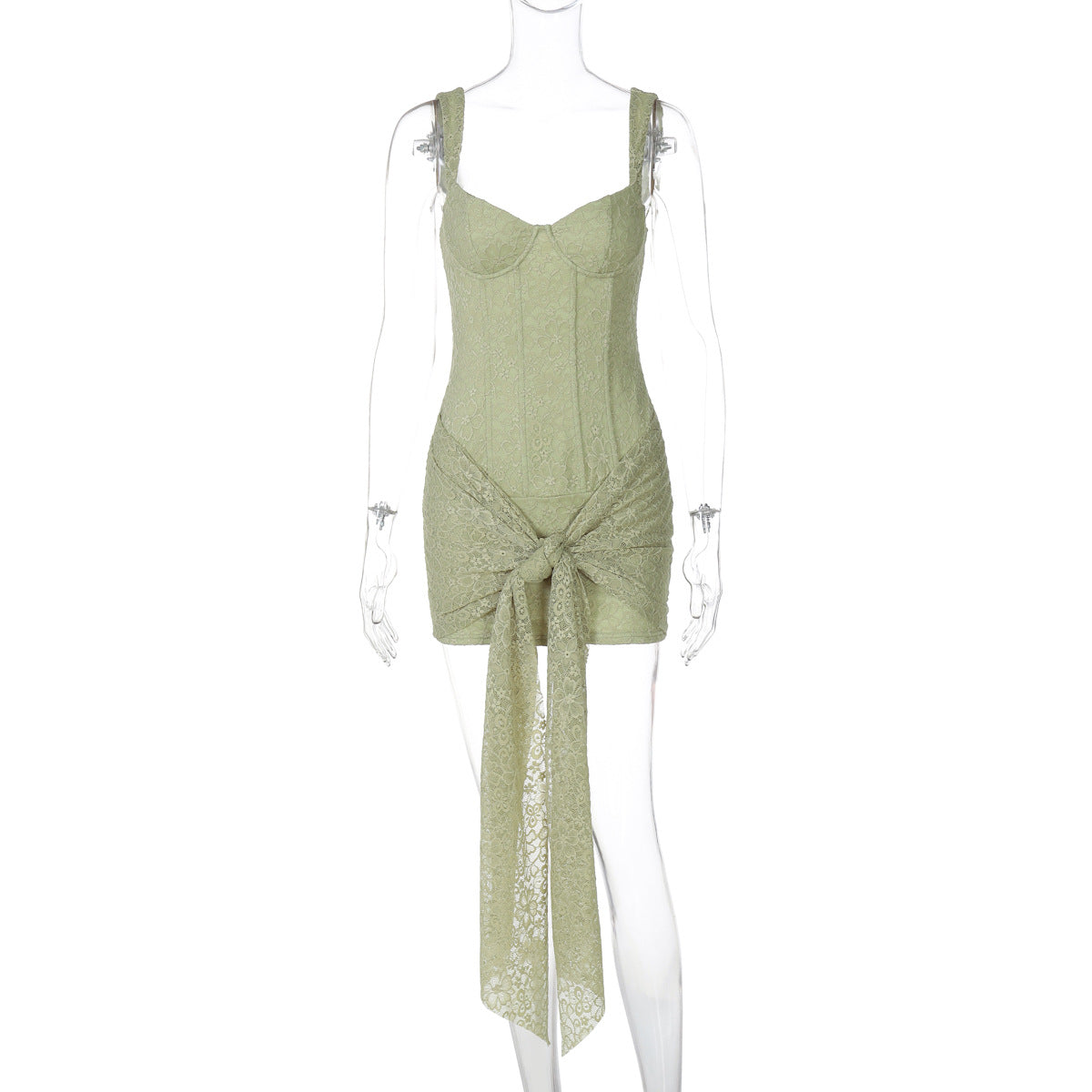 Vestido de Moda Transfronteiriço em renda Sexy com decote em V, cintura apertada na cintura, vestido com alças retalhadas e contornos de anca