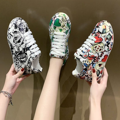 Sapatos coloridos de pai para mulheres, tendência de verão e outono Novos graffiti estampados da Amazon, sapatos casuais plus size