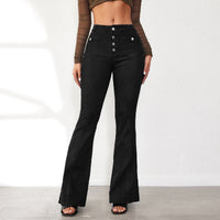Novas Jeans Slim Slim Slim Flared da Amazon Primavera Transfronteiriça 2025 para mulher, calças compridas de cintura alta em retalhos em stock