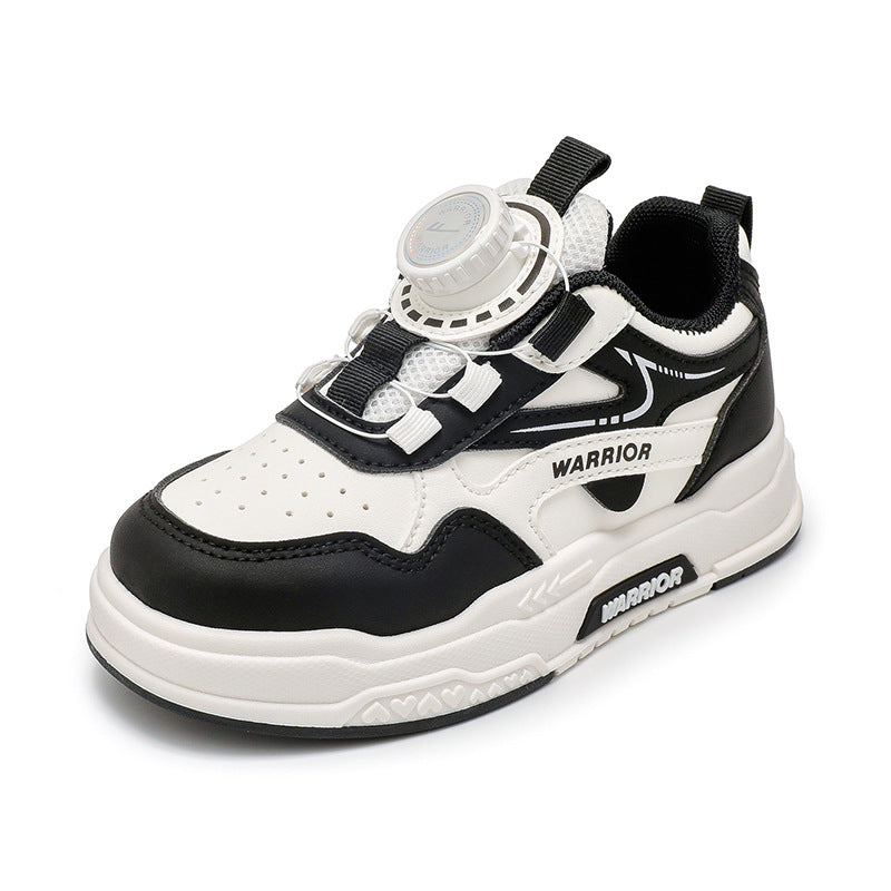 Sapatos casuais casuais versáteis pretos e brancos, sapatilhas desportivas para crianças intermédias e mais velhas para homens e mulheres, sapatos infantis Warrior, sapatos novos de sola grossa para outono