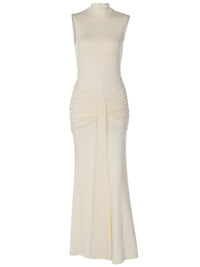 Vestido feminino feminino de cor sólida, de cor sólida, sem mangas, justo, na moda, fita longa e sexy