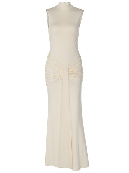 Vestido feminino feminino de cor sólida, de cor sólida, sem mangas, justo, na moda, fita longa e sexy