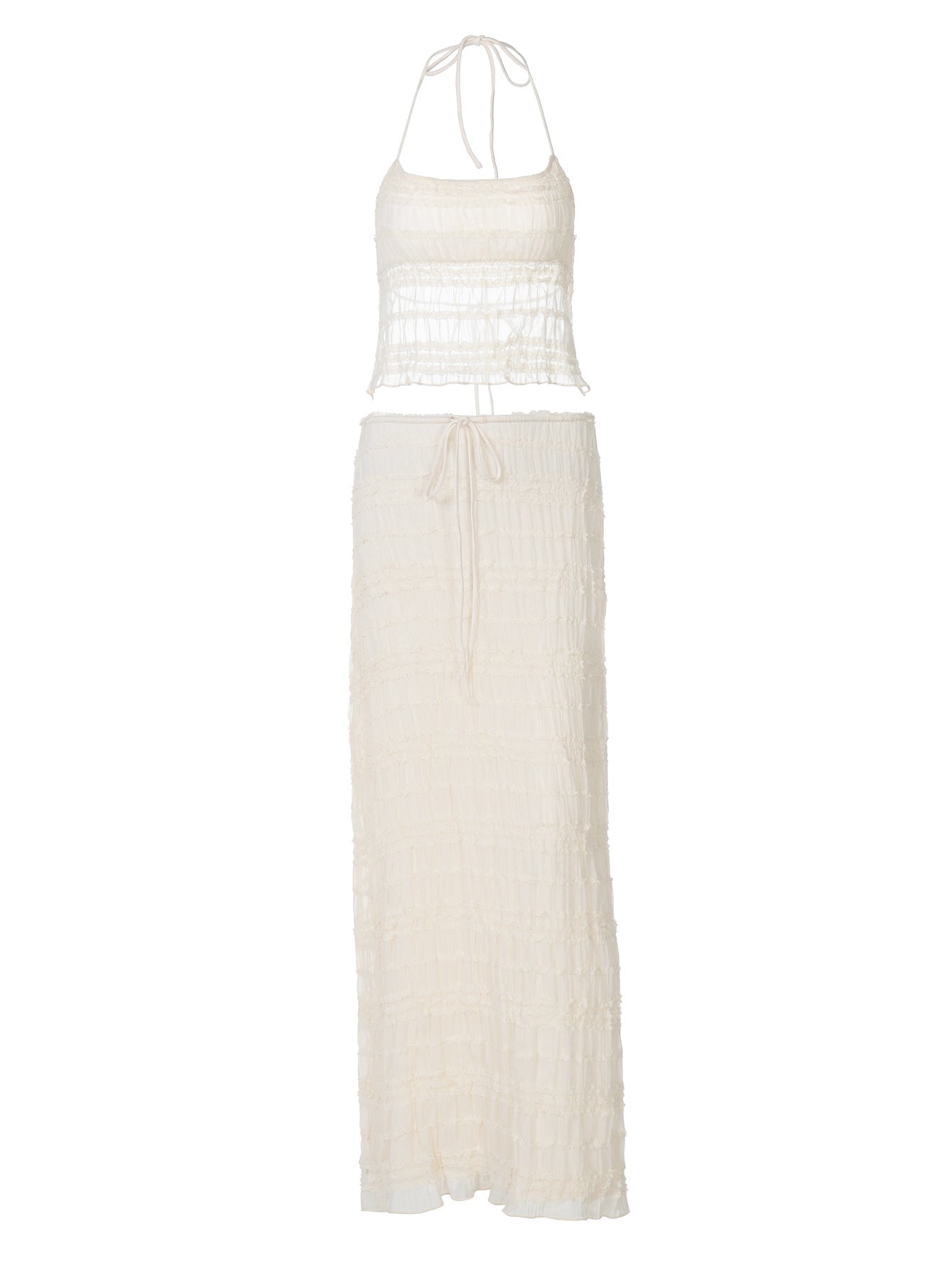 Moda de Verão Francesa 2026 Novo Conjunto de Vestido Longo Slim de Estilo Europeu e Americano de Decote Halter, Corpo Sem Costas, Ajustado Elegante Estilo Europeu e Americano