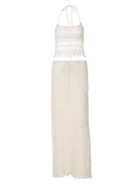 Moda de Verão Francesa 2026 Novo Conjunto de Vestido Longo Slim de Estilo Europeu e Americano de Decote Halter, Corpo Sem Costas, Ajustado Elegante Estilo Europeu e Americano