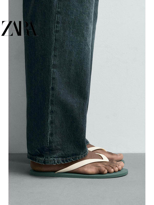 ZARA 2026 Primavera/Verão Novos Sapatos Masculinos: Sandálias Rasteiras Confortáveis com Material Elástico e Cordões (2796720 202)
