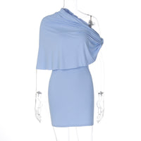 Comércio estrangeiro, estilo europeu e americano feminino de moda feminina slim, de cor sólida e sexy, vestido bodycon com gola diagonal