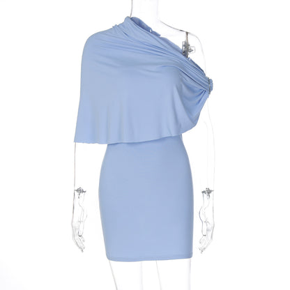 Comércio estrangeiro, estilo europeu e americano feminino de moda feminina slim, de cor sólida e sexy, vestido bodycon com gola diagonal