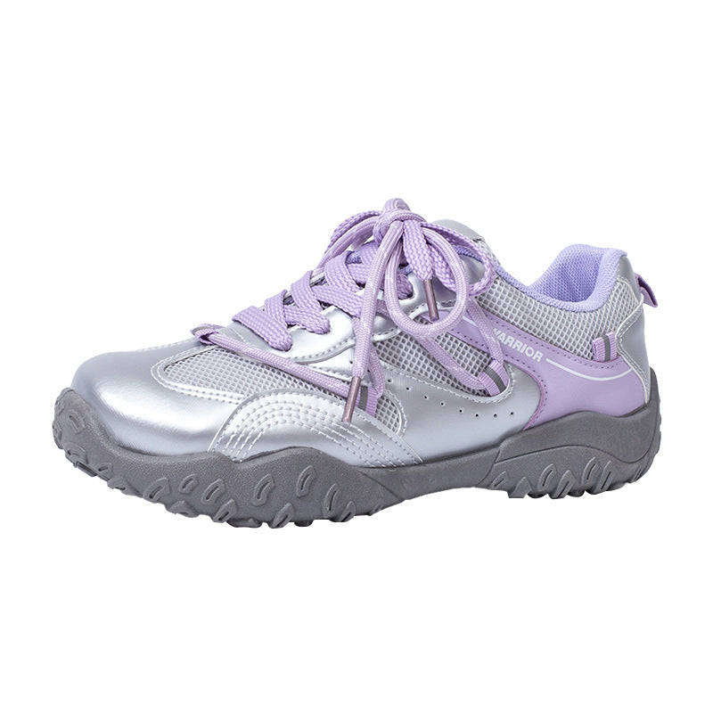 Sapatos pretos Warrior Trendy Cool com Atacadores para Mulher, Ténis de sola fina e respiráveis, ténis de bico arredondado, leves e confortáveis