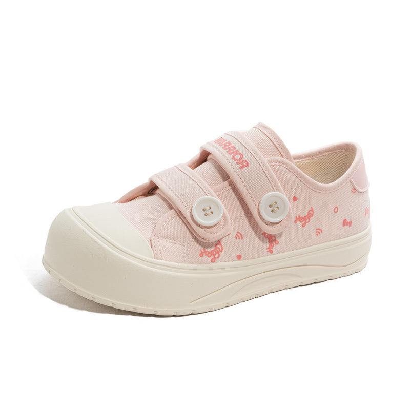 Os novos sapatos de lona estilosos e estéticos da Warrior 2026, sapatos simples fofos com blocos de cor em velcro, sapatos femininos elegantes e versáteis