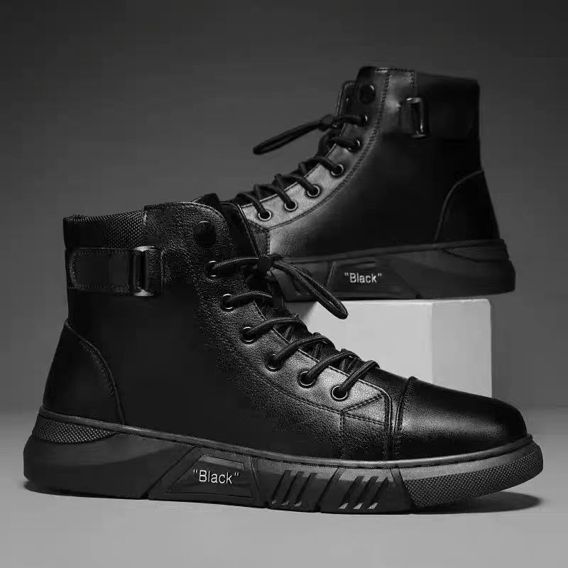 Sapatos masculinos de primavera: novas botas Martin de cano alto, botas casuais de couro para homem, botas britânicas vintage vintage na moda
