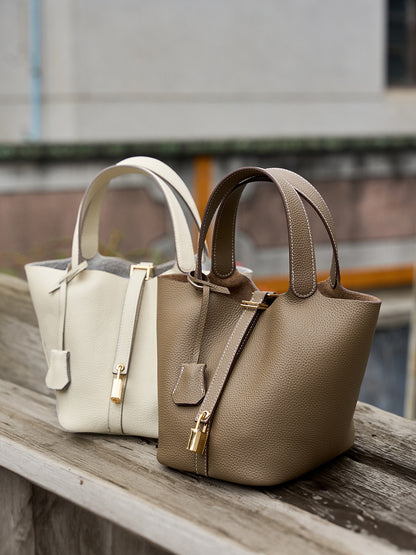 Malas 2026 Nova Cesta de Couve com Balde Bolsa de Mulher TC Mala de Pele Genuína Mala de Mãe Bolsa de Noiva Sensação de Luxo de Casamento