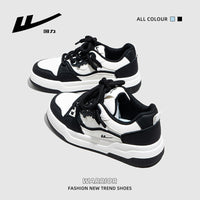 Ténis versáteis na moda Warrior com design a preto e branco e sapatos estudantis de sola grossa, sapatos casuais unissexo respiráveis para todas as estações
