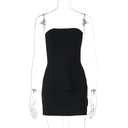 2026 Amazon European e American Cross-Style New Style Sexy Hot Girl Sexy Strapless Slim, ajustada, ajustada e ajustada à anca, saia curta de duas peças