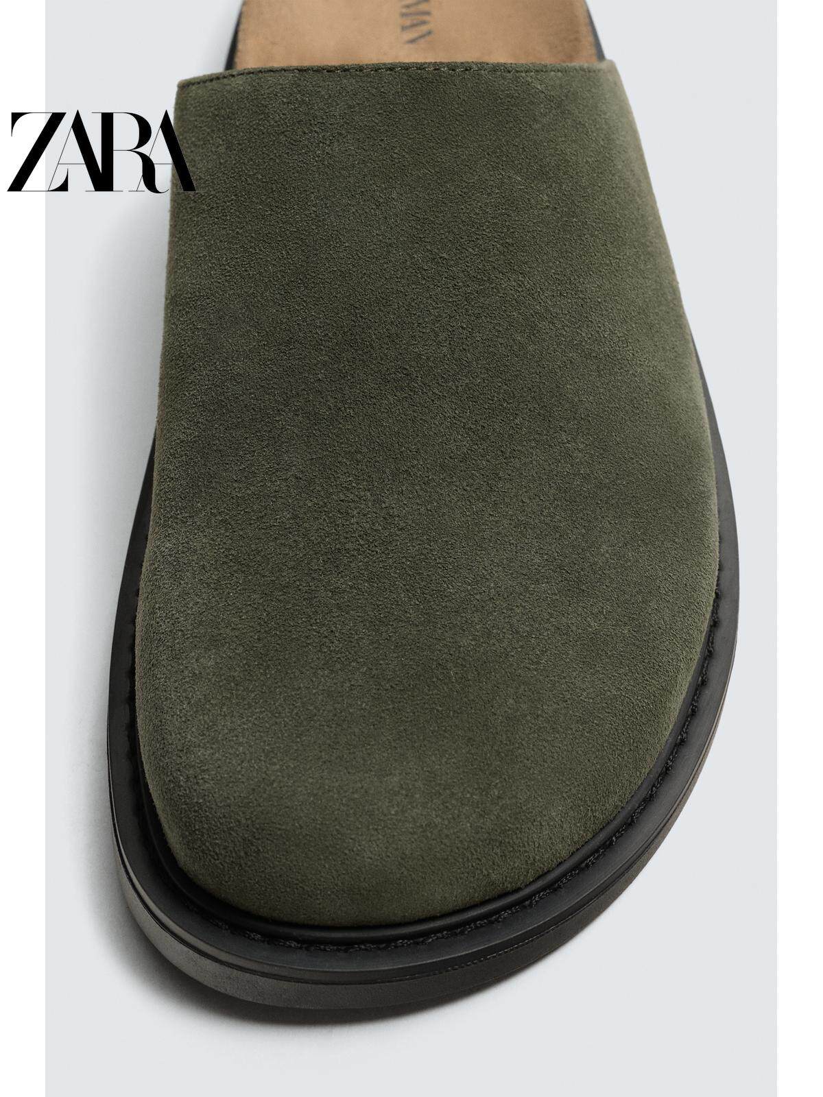 ZARA 2026 Primavera/Verão Sapatos Masculinos, Acabamento em Camurça, Bico Redondo, Sola Grossa, Tamancos de Couro, 2770620 512