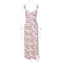 Vestido Feminino de Moda Europeia e Americana 2026 Verão Quente, Pequeno Vestido Floral Split Slit Strap Amazon Comércio Exterior Roupa Feminina por Grosso