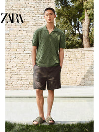 ZARA 2026 Primavera/Verão Novos Sapatos Masculinos Sandálias de Praia de Couro Camurça com Tiras 2721720 500