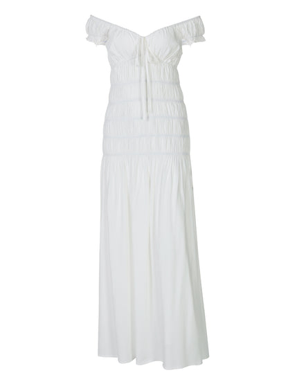 Moda francesa, europeia e americana transfronteiriça, novo vestido sexy de mangas plissadas com decote em V, slim fit, textura e textura fresca