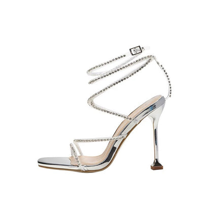 Estação Europeia Clube Noturno Nova Sandália de Pedras de Peixe Estilo Fada Feminina Gravata Stiletto Moda Sandálias de Salto Alto Sandálias da Moda