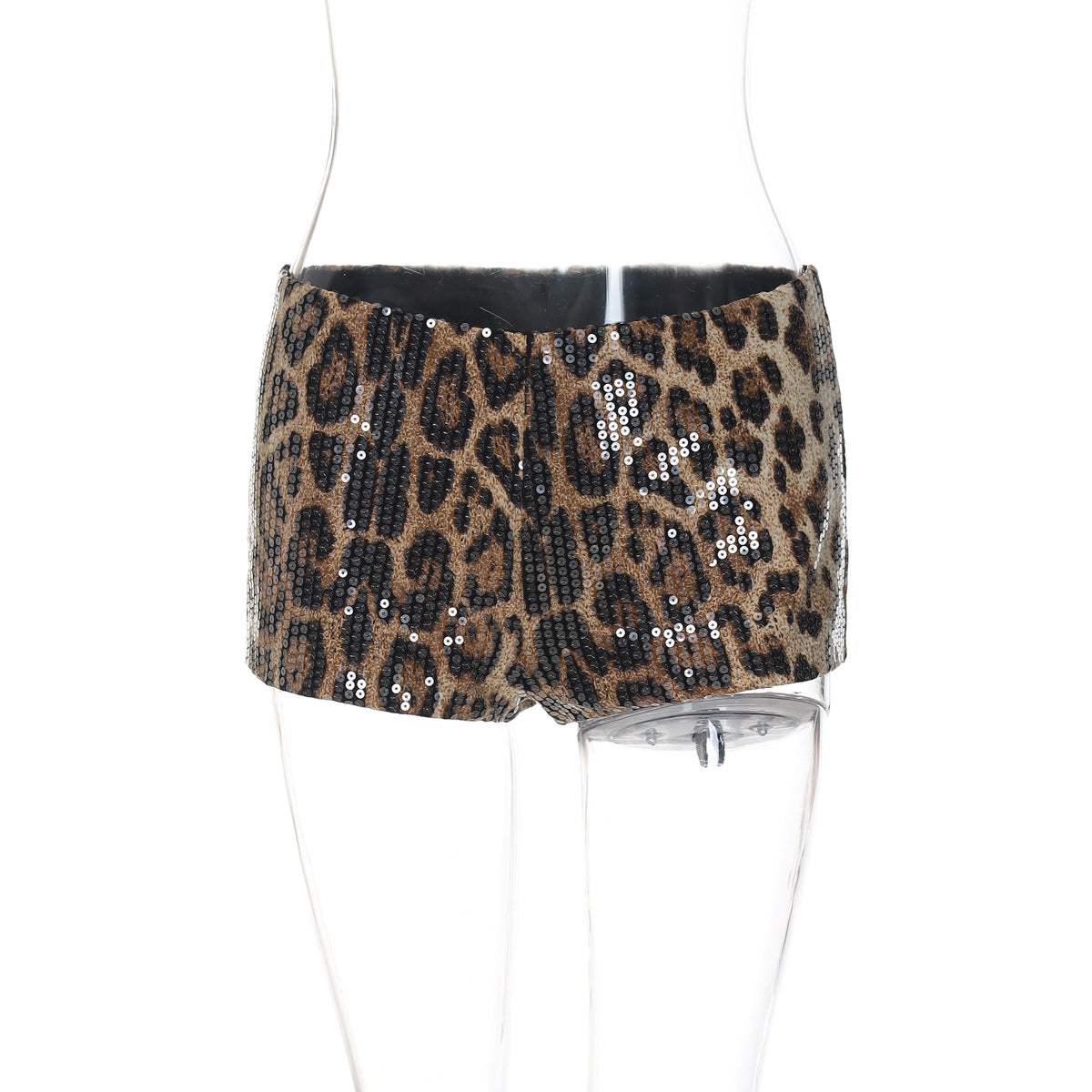 Novos calções sexy e picantes com padrão de lantejoulas com padrão de leopardo ultra-curtos, estilo estilo INS europeu e americano, justos e versáteis, para mulheres