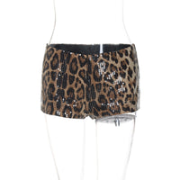 Novos calções sexy e picantes com padrão de lantejoulas com padrão de leopardo ultra-curtos, estilo estilo INS europeu e americano, justos e versáteis, para mulheres