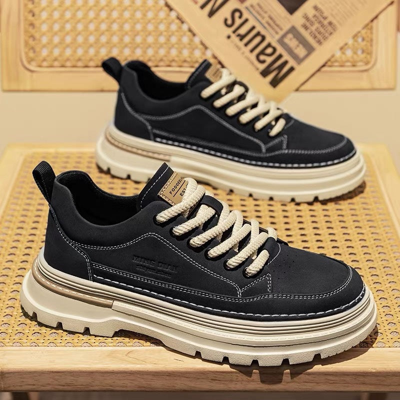 Sapatos de primavera para homem, novas botas Martin, botas até ao tornozelo para homem, sapatos de pele de sola grossa e versáteis na moda, sapatos de trabalho, ténis desportivos casuais