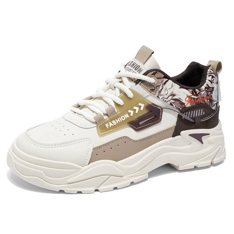 Sapatos masculinos na moda, novos ténis brancos de sola grossa para o outono de 2025 que aumentam a altura, sapatos desportivos desportivos casuais coreanos na moda