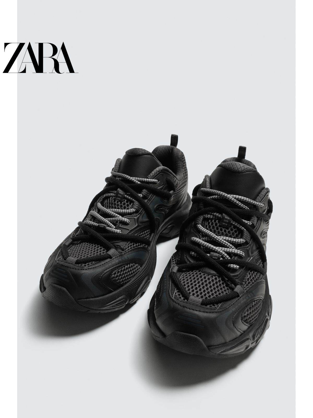 ZARA 2026 Primavera/Verão Novos Sapatos Masculinos: Design de Cadarço Duplo, Tênis de Corrida com Sola Grossa Irregular, 2392720 800