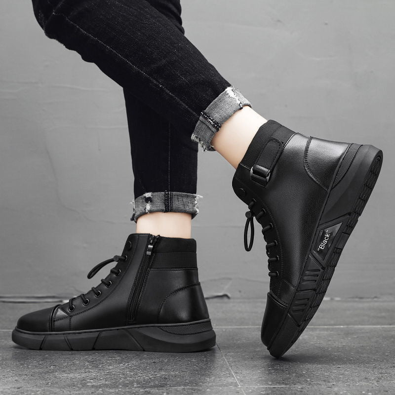 Sapatos masculinos de primavera: novas botas Martin de cano alto, botas casuais de couro para homem, botas britânicas vintage vintage na moda
