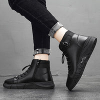 Sapatos masculinos de primavera: novas botas Martin de cano alto, botas casuais de couro para homem, botas britânicas vintage vintage na moda