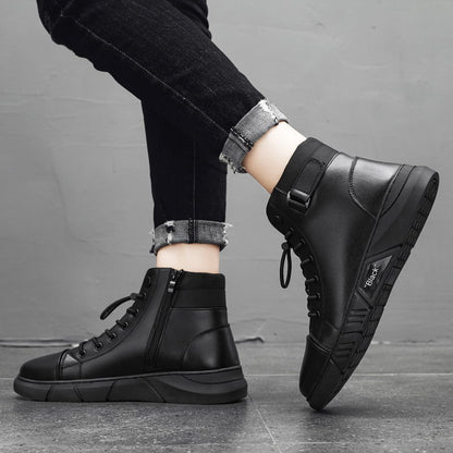Sapatos masculinos de primavera: novas botas Martin de cano alto, botas casuais de couro para homem, botas britânicas vintage vintage na moda
