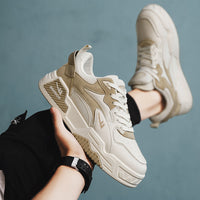 Sapatos americanos populares de estudante estilo Warrior Collegiate, sapatos de sola grossa e respiráveis e confortáveis, sapatos de negócios masculinos de deslocamento com blocos de cor