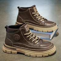 Botas Martin Botas de cano alto para outono/inverno, sapatos casuais vintage britânicos para homem, botas de trabalho impermeáveis antiderrapantes e com capacidade de aumento de altura alta