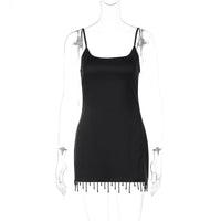 Vestido de moda de verão de moda transfronteiriça europeia e americana, de alta cor sólida, justo, sexy de retalhos com borlas e missangas para mulheres