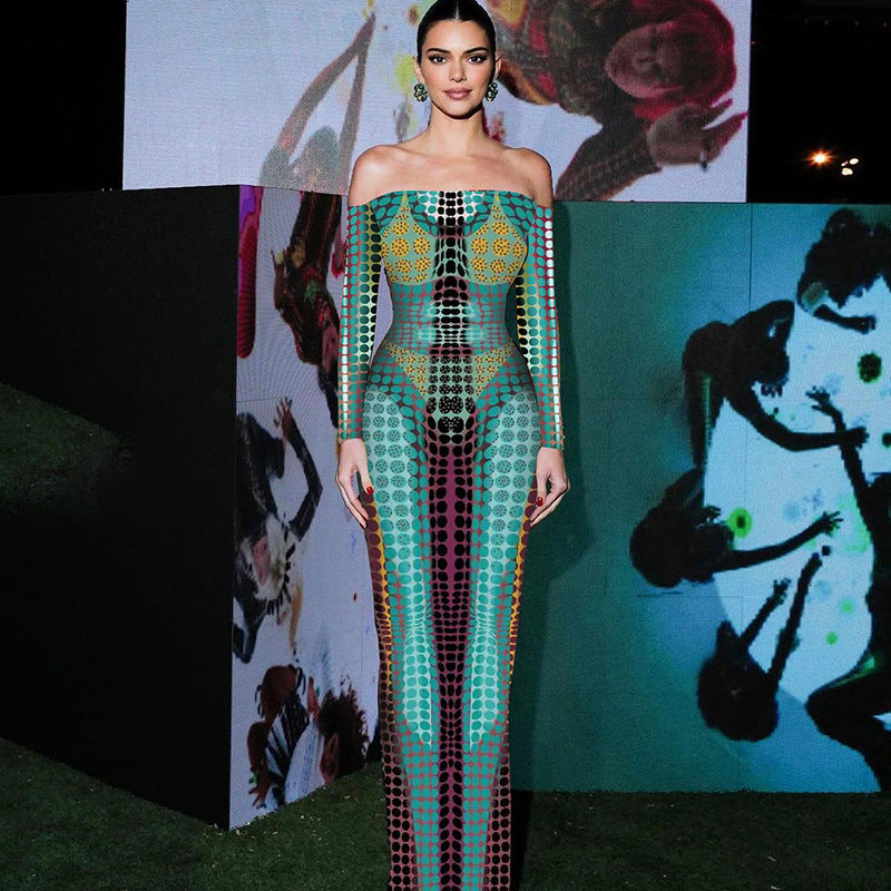 Vestido pendurado de manga longa, Slim-Fit, de manga longa e de manga longa, Fita ajustada de Nova Moda Feminina Europeia e Americana de Verão 2026