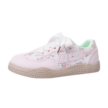 Sapatos de treino Warrior artísticos e confortáveis, sapatos casuais, florais com renda, sapatos casuais frescos, sapatos leves de estilo universitário com sola grossa para mulheres